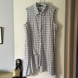 MOONLIGHT Y&S Lagnelook White + Blue-Grey Gingham Check Textured Tunic XL